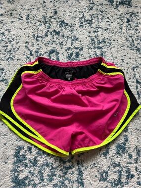 Nike Women’s Bright Pink Athletic Shorts with Neon Yellow Trim